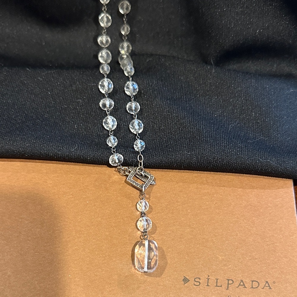 Silpada Glass Nugget 925 Silver and Clear Beaded Necklace 35” with toggle. N1503